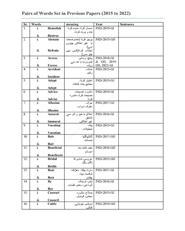 پاسٹ پیپرز — انگلش 9