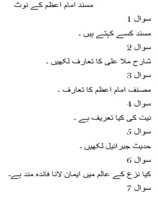 صرف سوالات — مسند امام اعظم